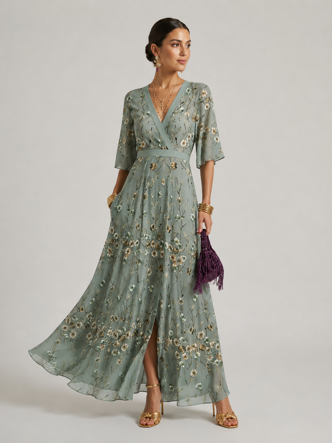 Alexana | Women's Floral V Neck Flowy Wedding Guest Dress