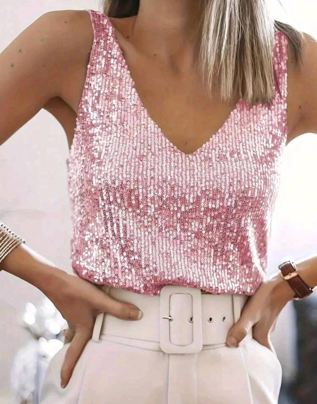 Kathleen | Women’s V-Neck Sleeveless Sequin Party Top