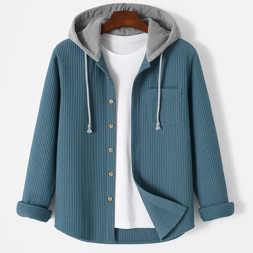 Alexi | Men’s Long Sleeve Ribbed Drawstring Button Front Hoodie
