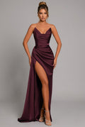 Alfie | Women’s Strapless Draped High Slit Flowy Maxi Dress