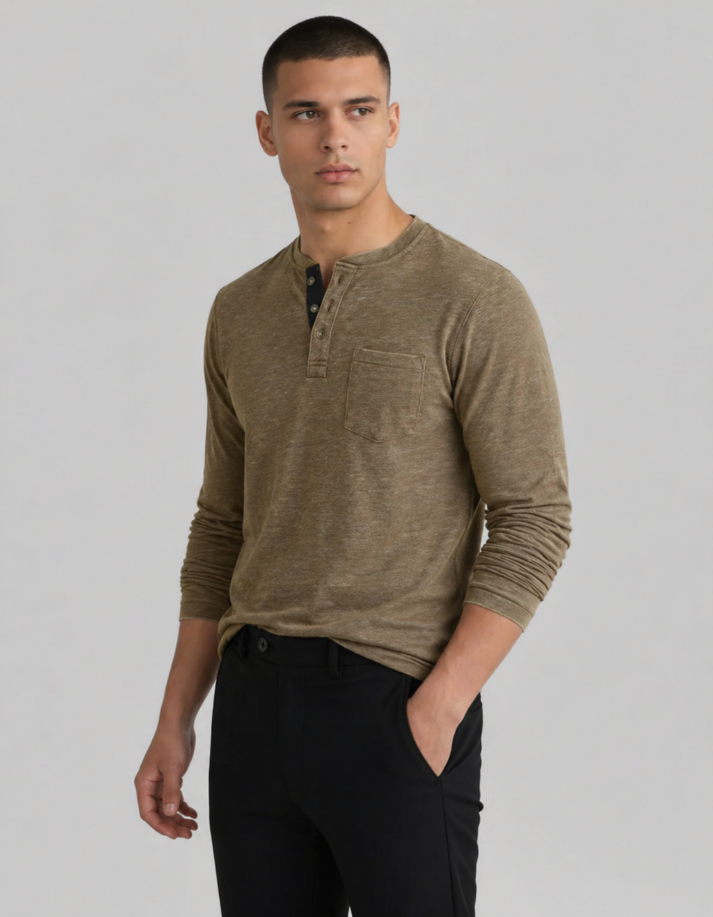 Alfonso | Men’s Pocket Long Sleeve Henley Shirt