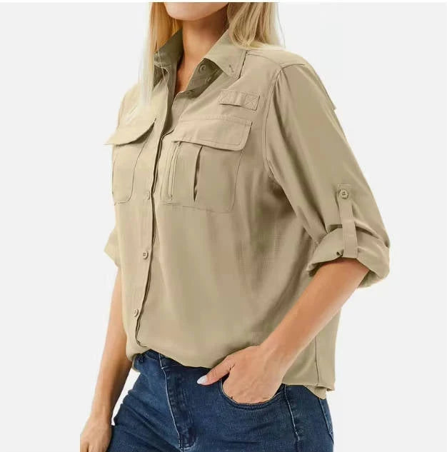 Algie | Women’s Collared Long Sleeve Button Front Pocket Shirt