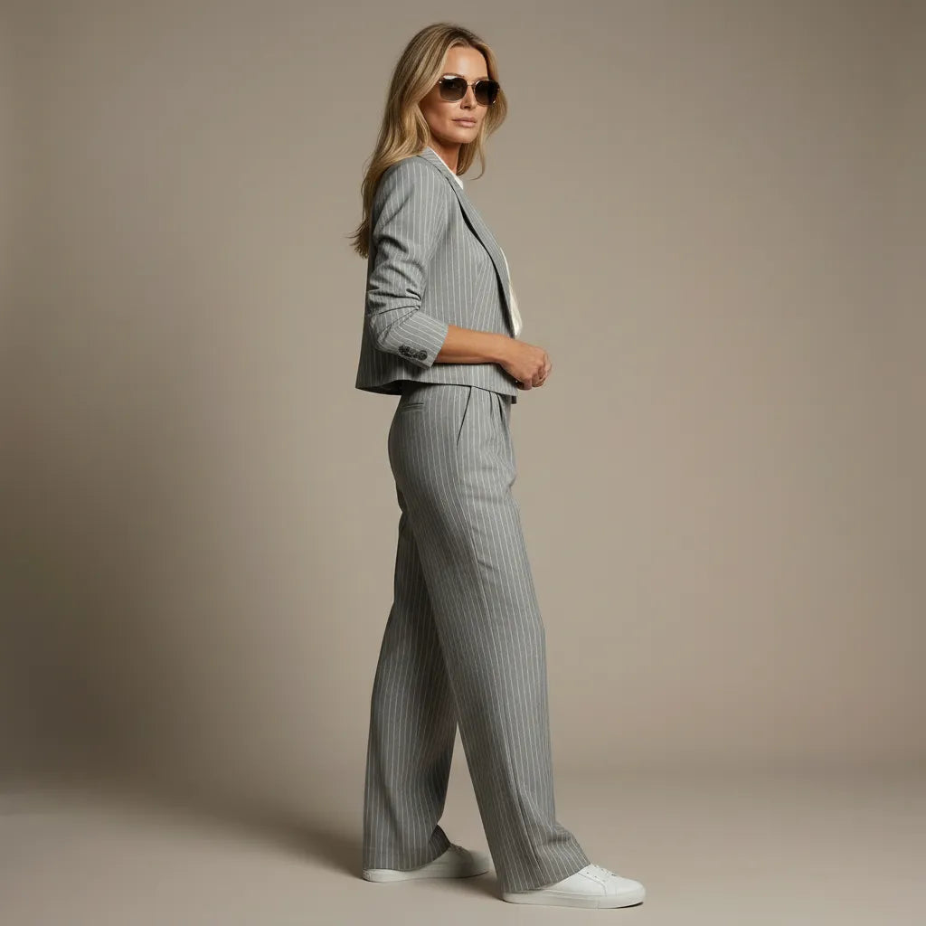 Alicia | Women’s Vertical Stripe Short Blazer Suit