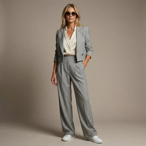 Alicia | Women’s Vertical Stripe Short Blazer Suit