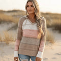 Alifiya | Women’s Striped Long Sleeve V Neck Hooded Sweater