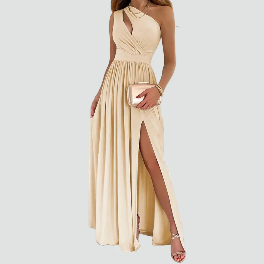 Aliomar | Women’s Draped One Shoulder High Slit Maxi Dress