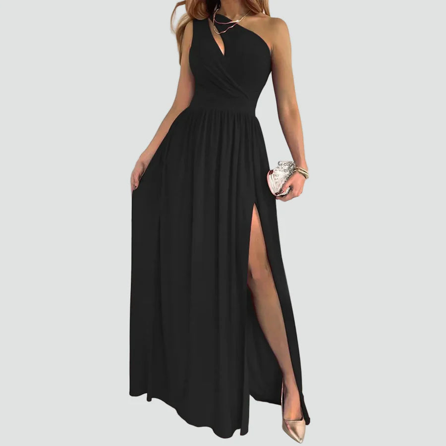 Aliomar | Women’s Draped One Shoulder High Slit Maxi Dress