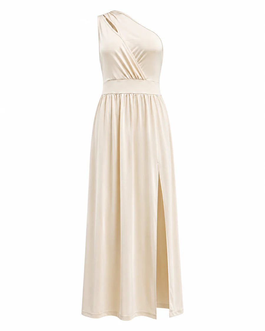 Aliomar | Women’s Draped One Shoulder High Slit Maxi Dress