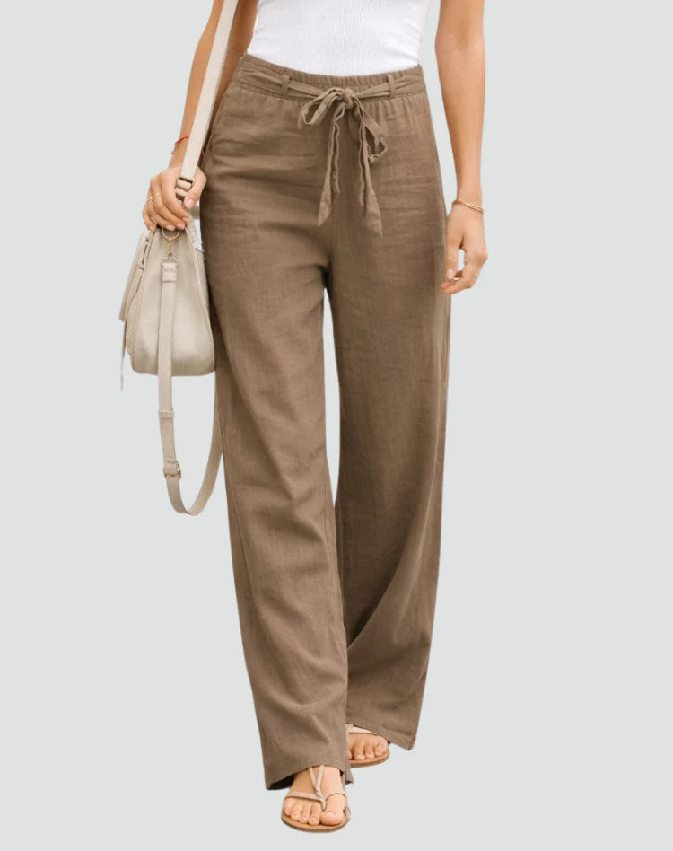 Aliona | Women’s High Rise Straight Leg Waist Tie Summer Pants