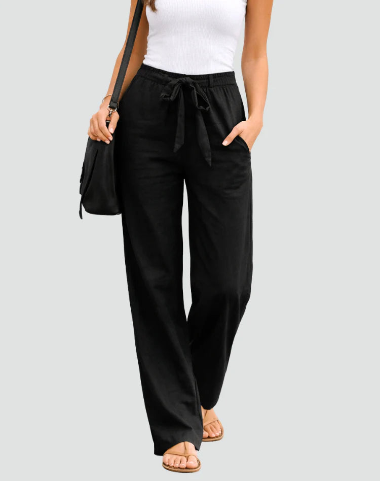 Aliona | Women’s High Rise Straight Leg Waist Tie Summer Pants
