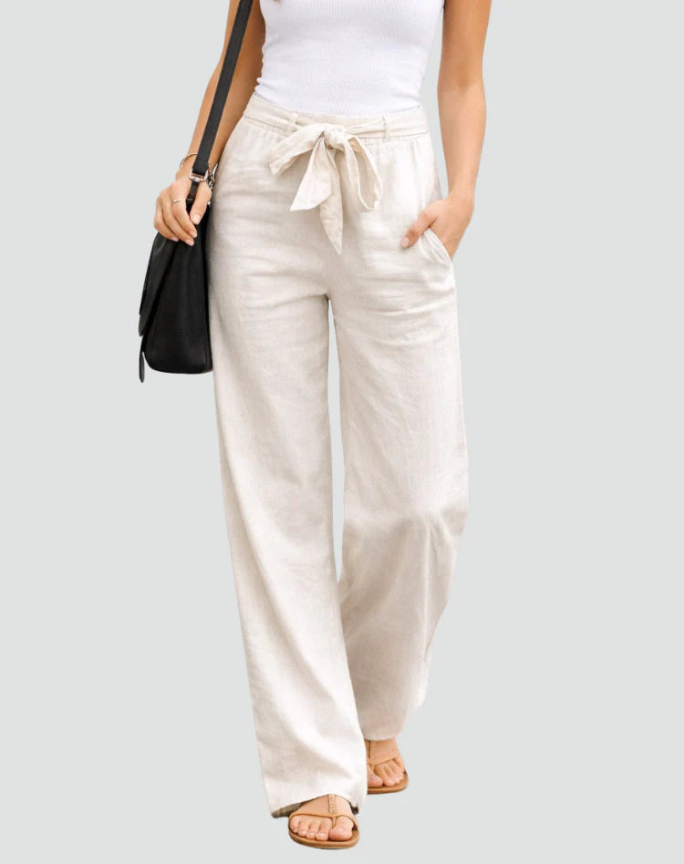 Aliona | Women’s High Rise Straight Leg Waist Tie Summer Pants