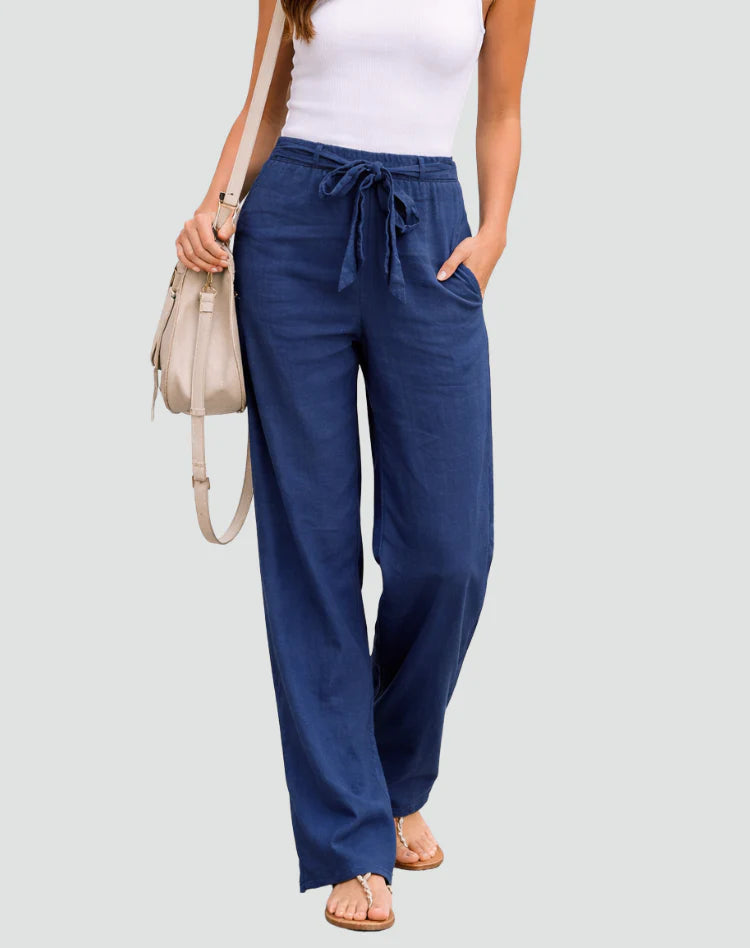 Aliona | Women’s High Rise Straight Leg Waist Tie Summer Pants