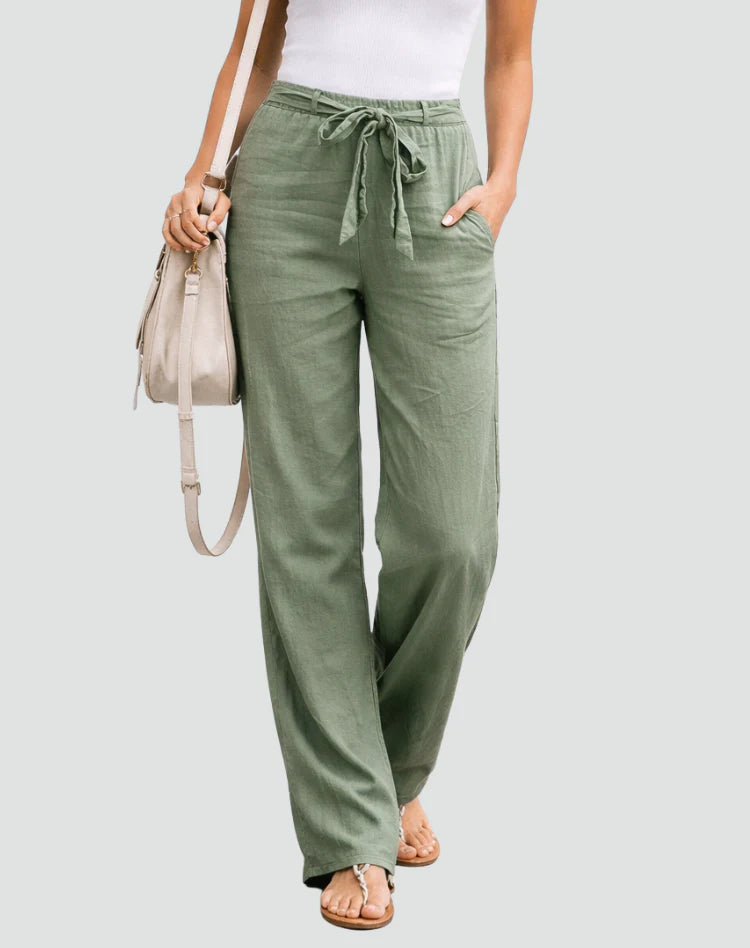 Aliona | Women’s High Rise Straight Leg Waist Tie Summer Pants
