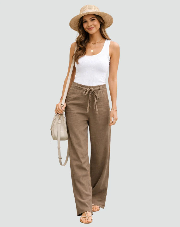 Aliona | Women’s High Rise Straight Leg Waist Tie Summer Pants