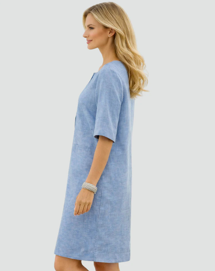 Alisar | Women’s Split Neck Front Pockets Summer Mini Dress