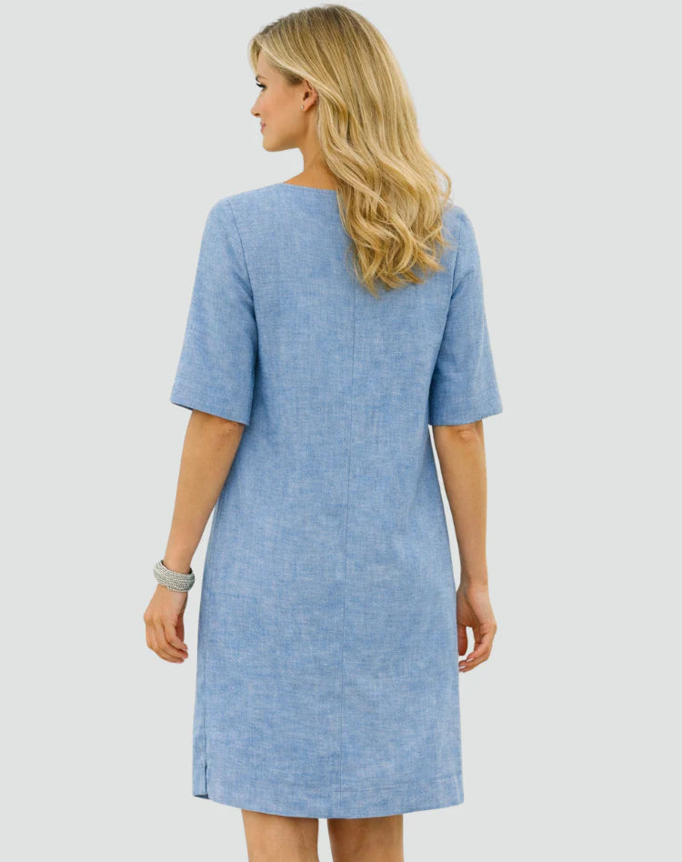 Alisar | Women’s Split Neck Front Pockets Summer Mini Dress
