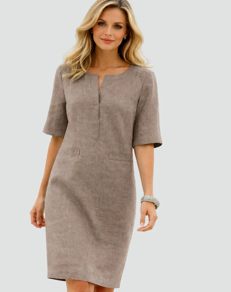 Alisar | Women’s Split Neck Front Pockets Summer Mini Dress