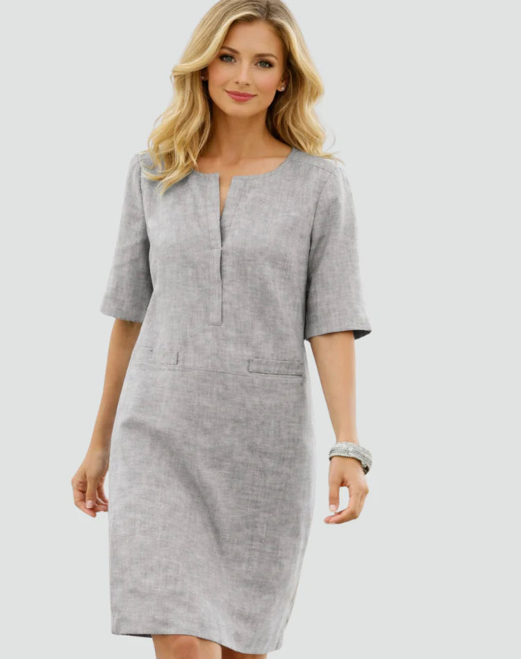 Alisar | Women’s Split Neck Front Pockets Summer Mini Dress