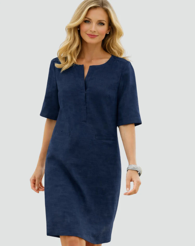 Alisar | Women’s Split Neck Front Pockets Summer Mini Dress