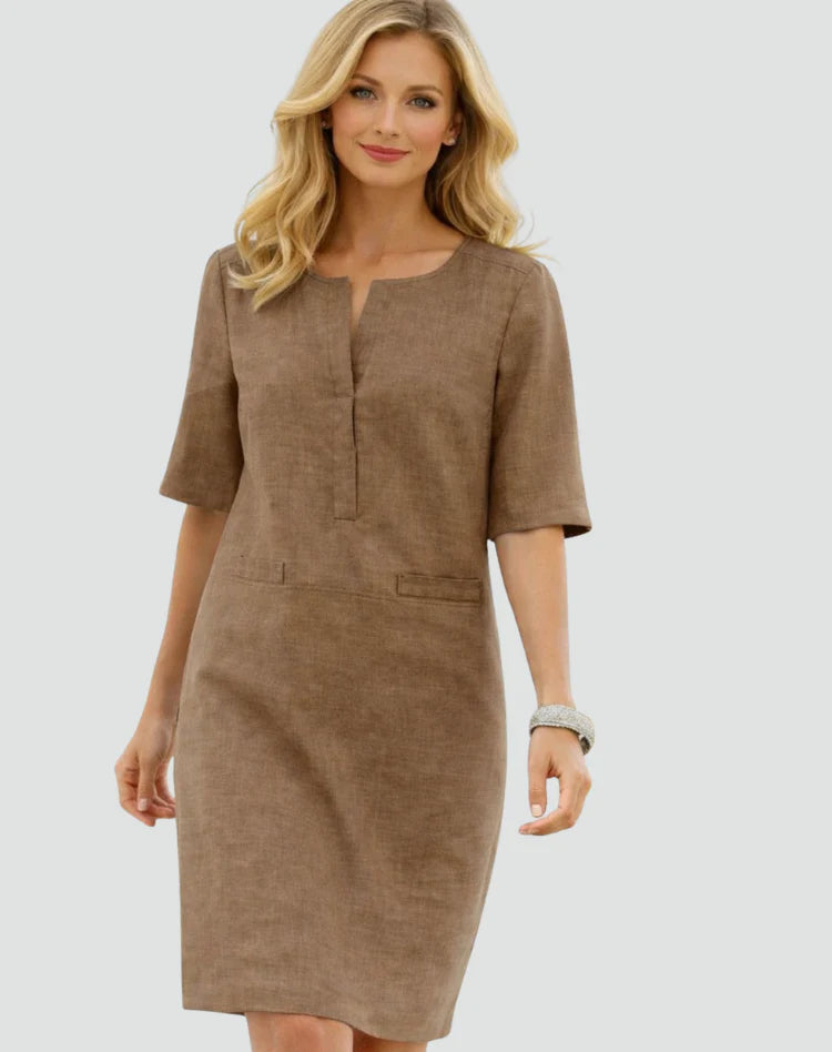 Alisar | Women’s Split Neck Front Pockets Summer Mini Dress