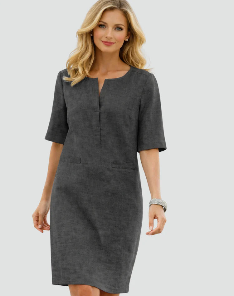 Alisar | Women’s Split Neck Front Pockets Summer Mini Dress