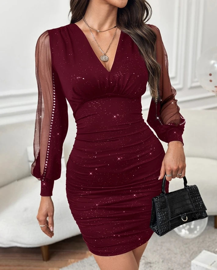Alise | Women’s V Neck Glitter Graduation Party Dress