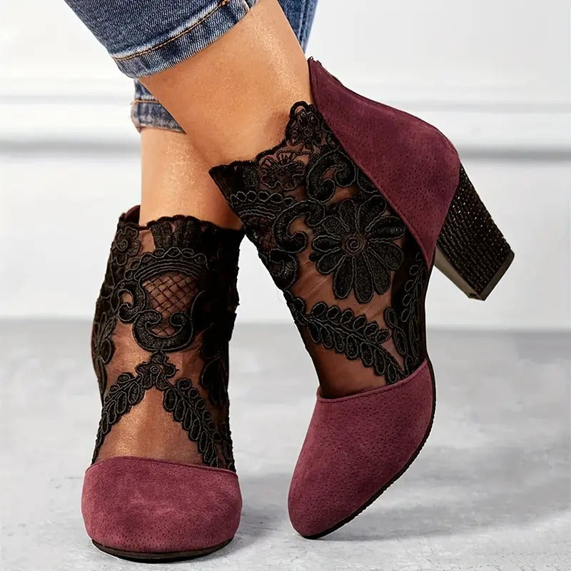 Aliyah | Women’s Pointed Toe Floral Block Heels