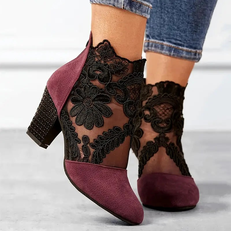 Aliyah | Women’s Pointed Toe Floral Block Heels