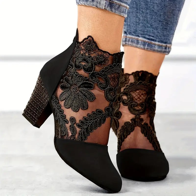 Aliyah | Women’s Pointed Toe Floral Block Heels