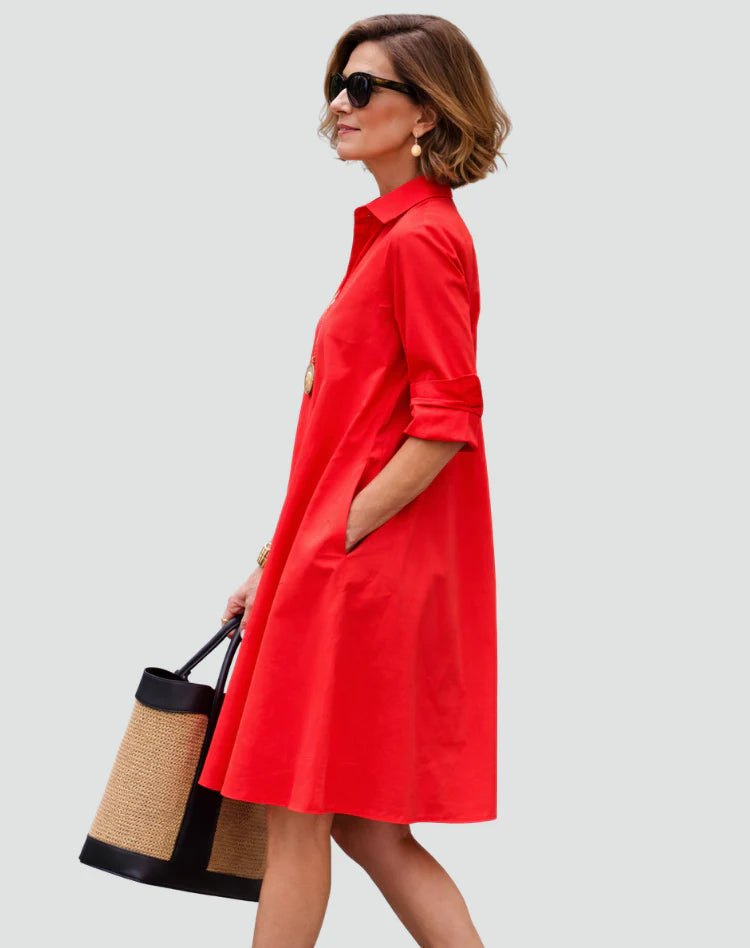 Aliyha | Women’s Pointed Collar Long Sleeve Shirt Midi Dress