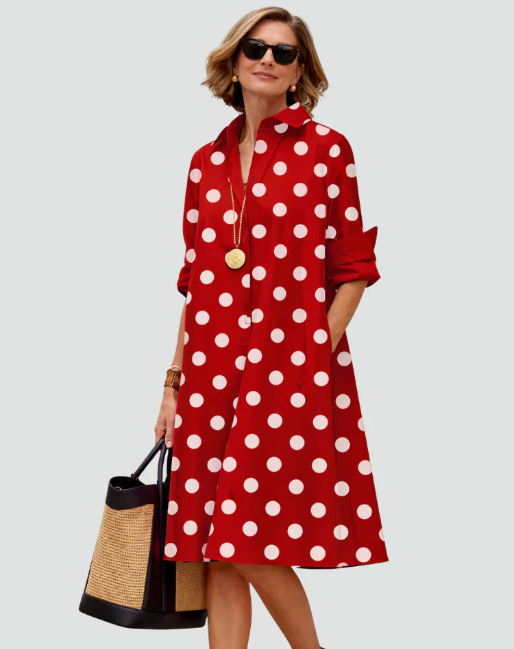 Aliyha | Women’s Pointed Collar Long Sleeve Shirt Midi Dress