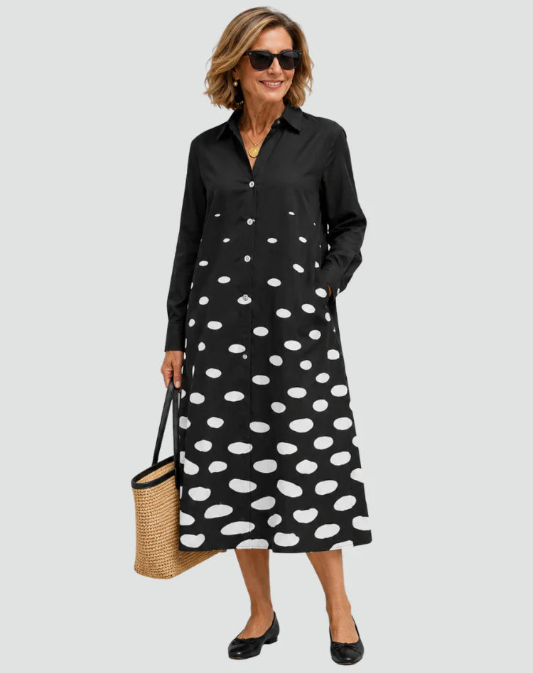 Aliyha | Women’s Pointed Collar Long Sleeve Shirt Midi Dress