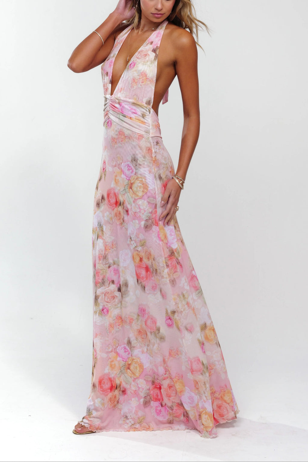 Allana | Women’s Floral Print Halter Neck Flowy Maxi Dress