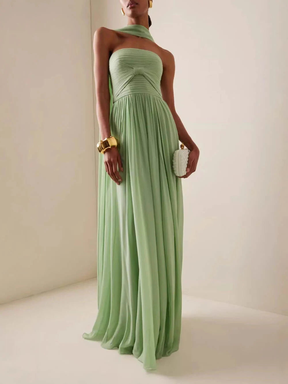 Allannah | Women’s Strapless Pleated Draped Flowy Wedding Guest Dress