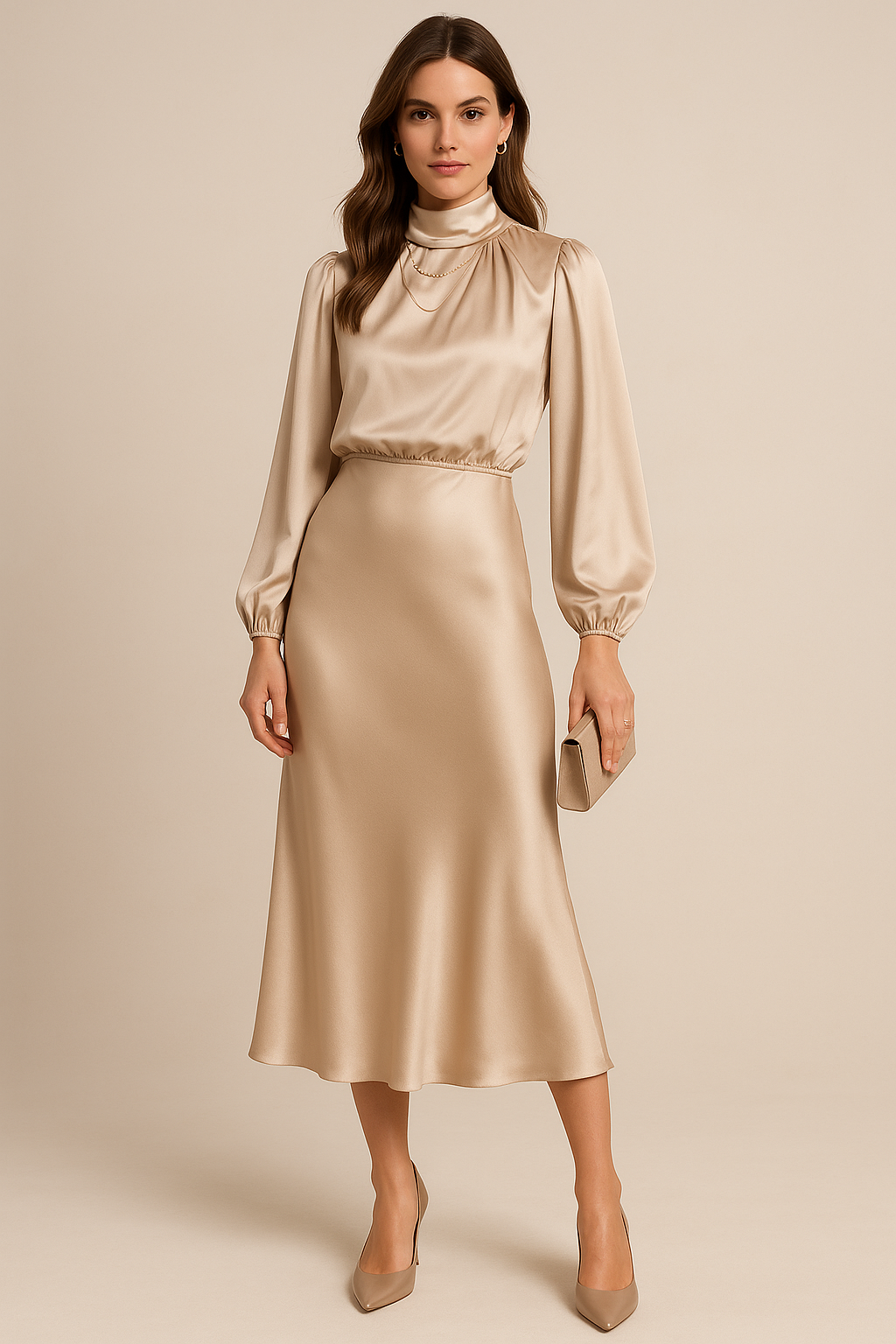 Allegra | Women’s High Neck Long Sleeve Midi Dress