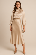 Allegra | Women’s High Neck Long Sleeve Midi Dress