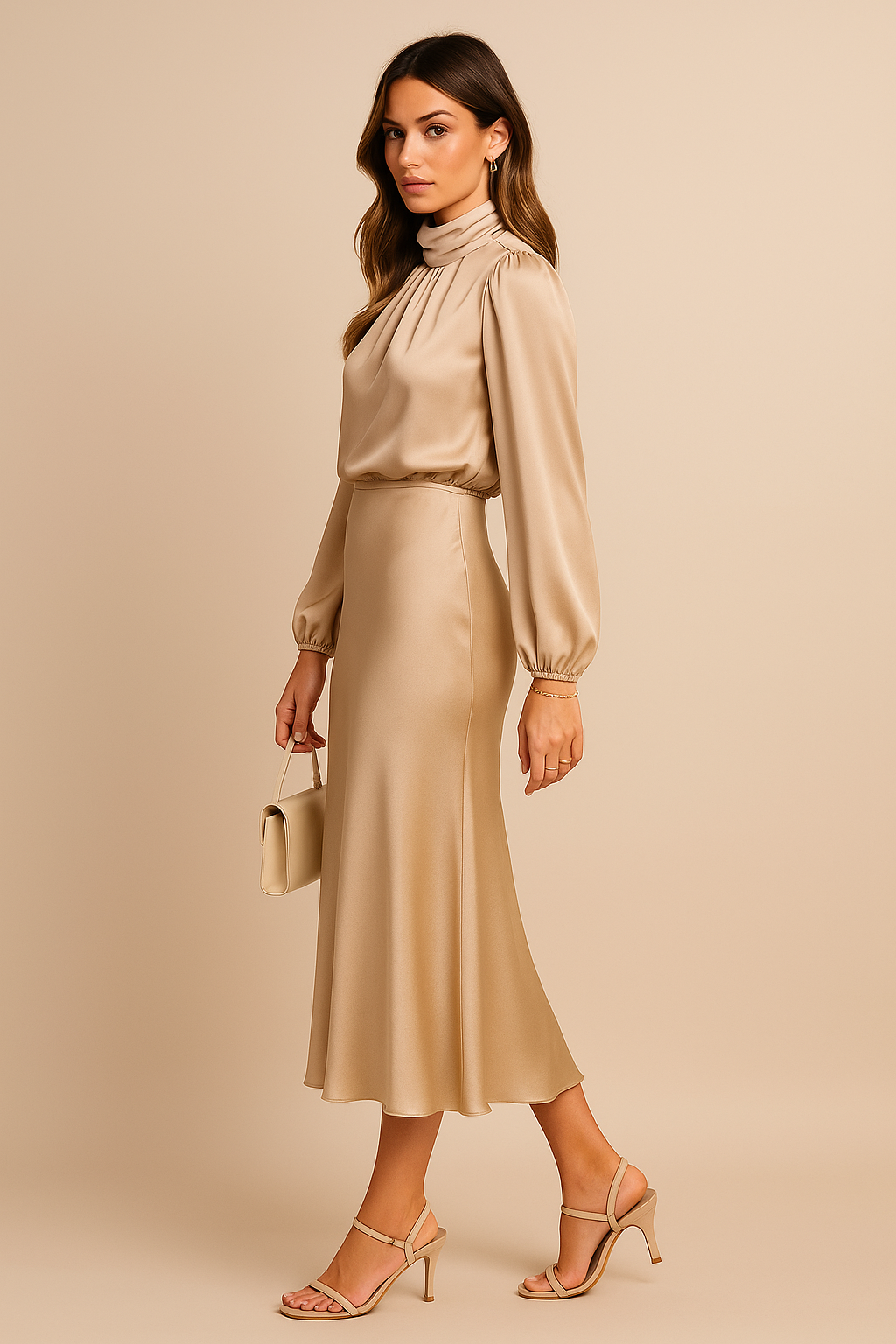 Allegra | Women’s High Neck Long Sleeve Midi Dress
