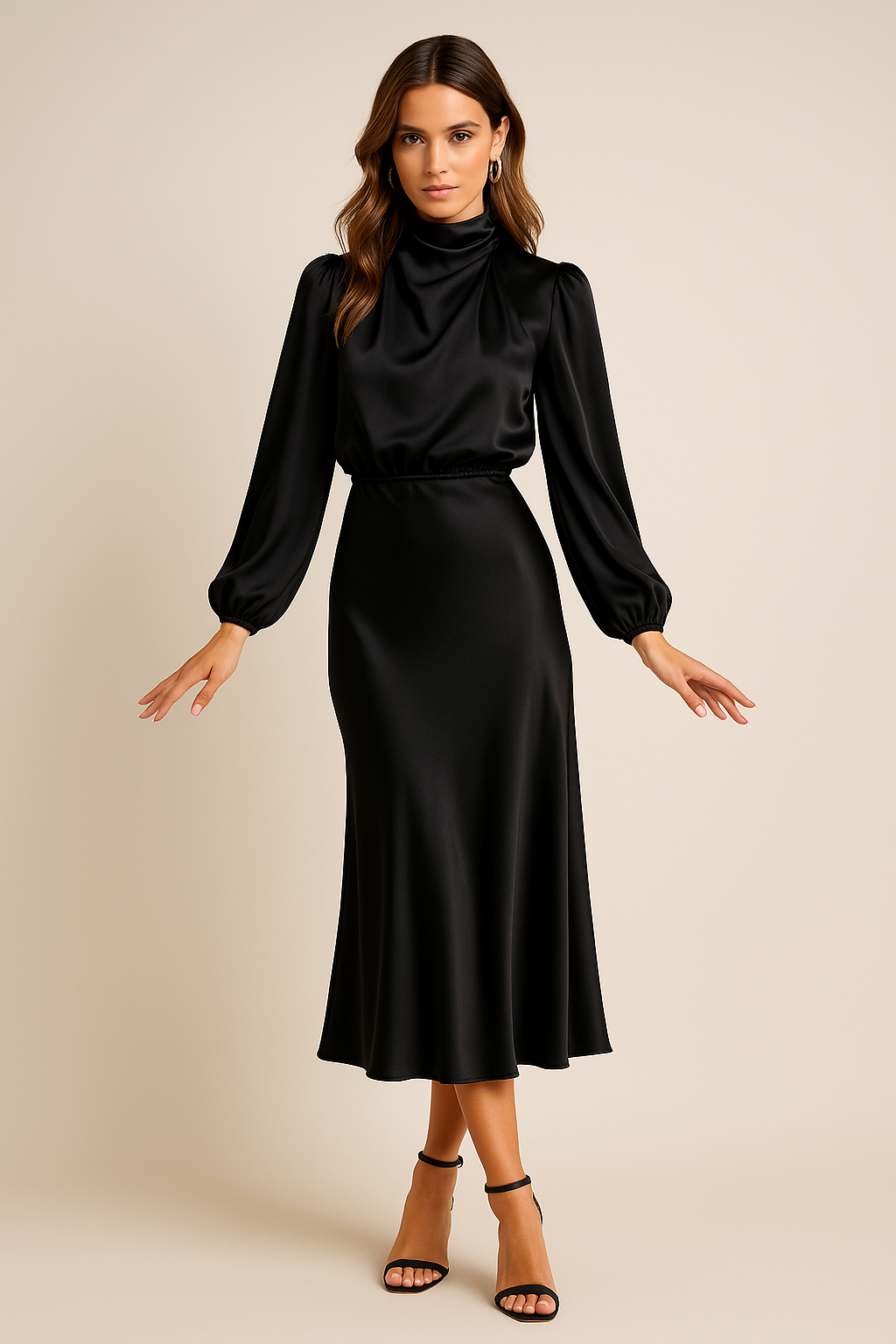 Allegra | Women’s High Neck Long Sleeve Midi Dress