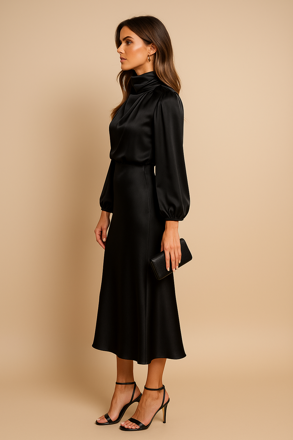 Allegra | Women’s High Neck Long Sleeve Midi Dress