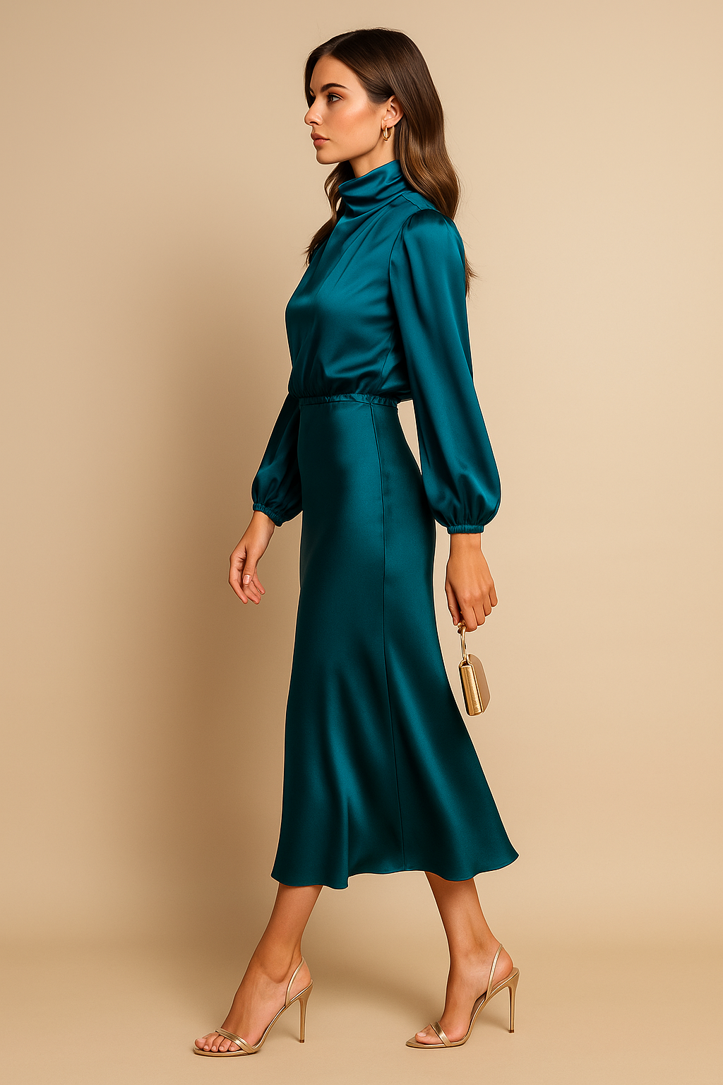 Allegra | Women’s High Neck Long Sleeve Midi Dress