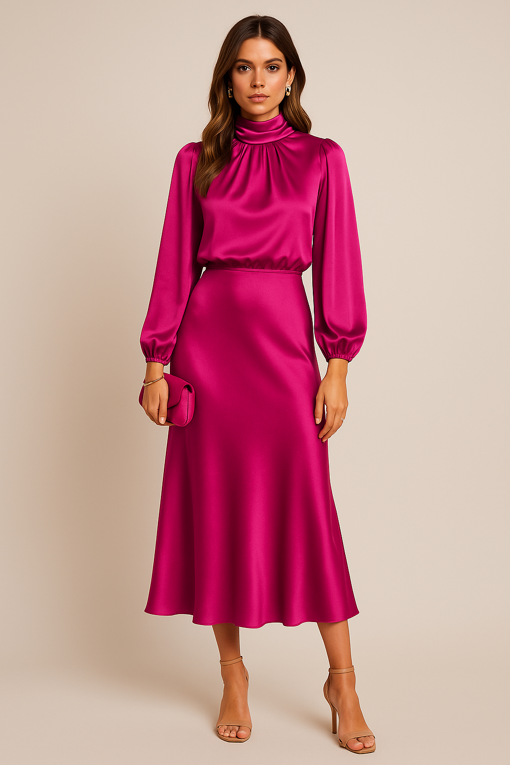 Allegra | Women’s High Neck Long Sleeve Midi Dress