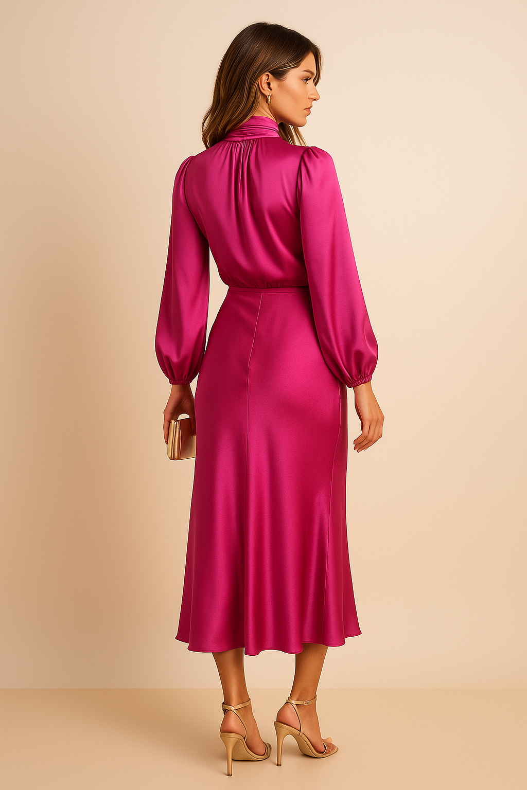 Allegra | Women’s High Neck Long Sleeve Midi Dress