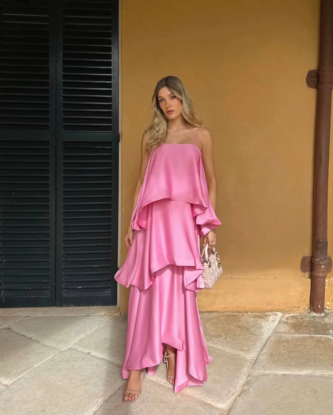 Allegria | Women’s Ruffled Strappy Sleeveless Wedding Guest Dress