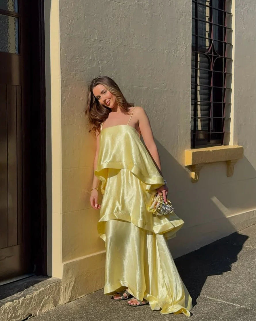 Allegria | Women’s Ruffled Strappy Sleeveless Wedding Guest Dress