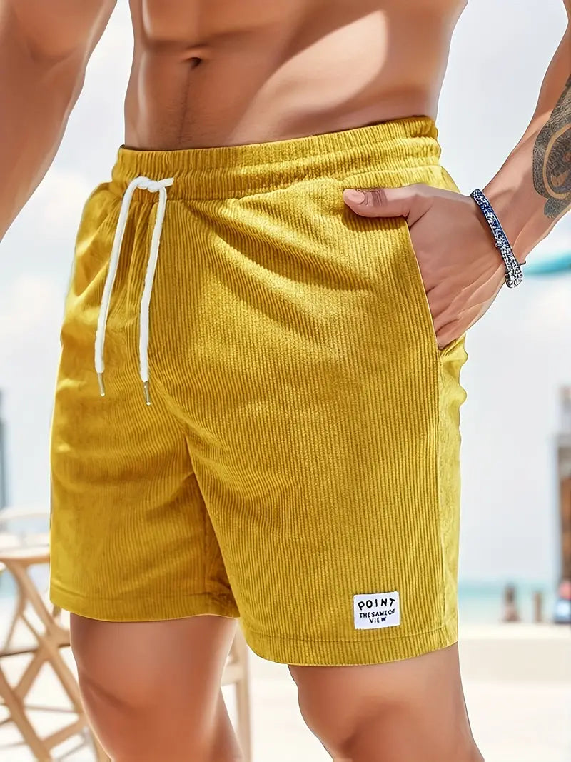 Allen | Men’s Elastic Waist Drawstring Ribbed Summer Shorts