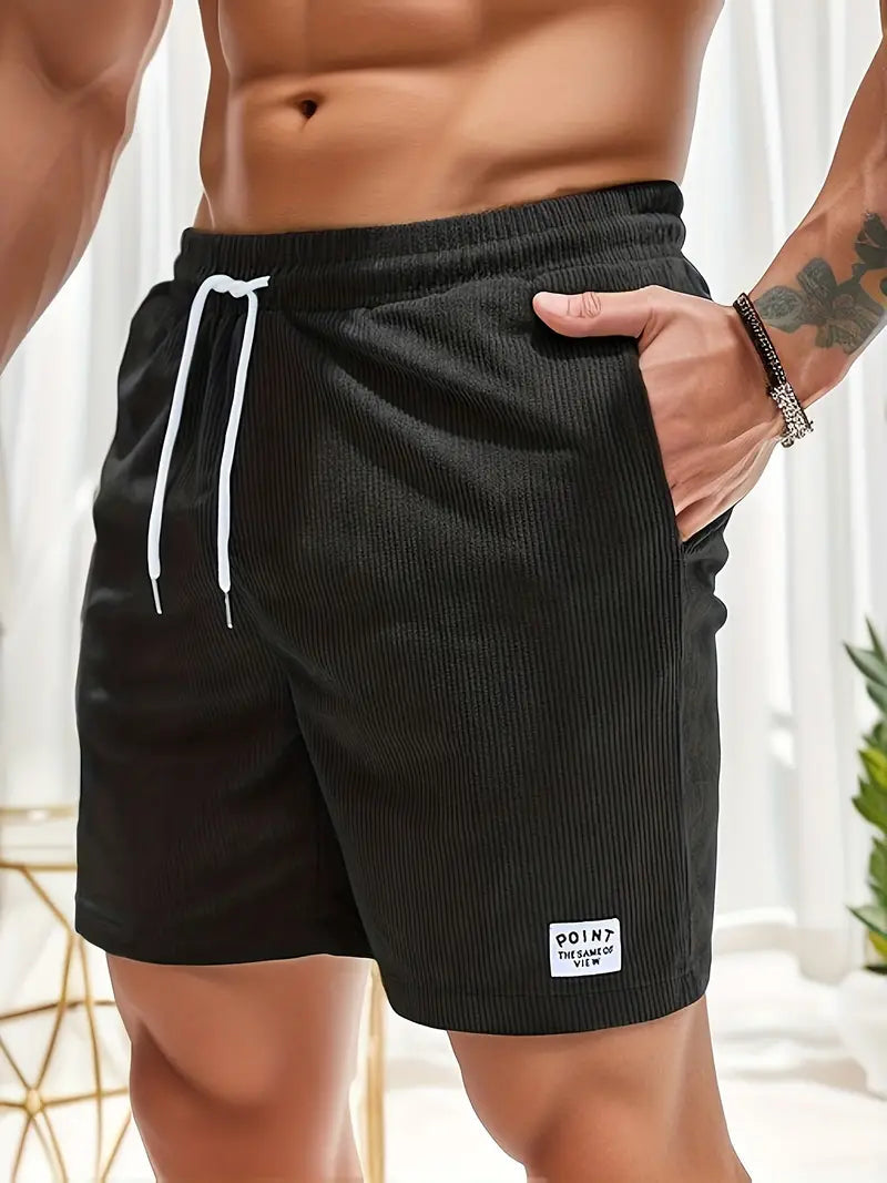 Allen | Men’s Elastic Waist Drawstring Ribbed Summer Shorts