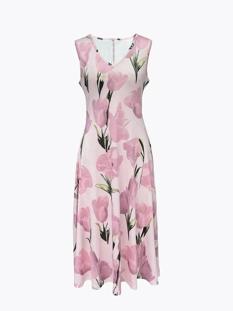 Allison | Women’s Sleeveless Matching Pink Midi Dress Set