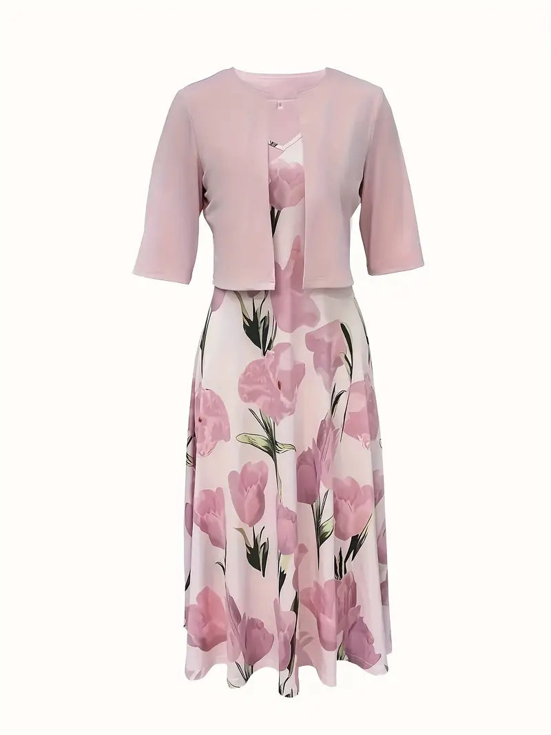 Allison | Women’s Sleeveless Matching Pink Midi Dress Set