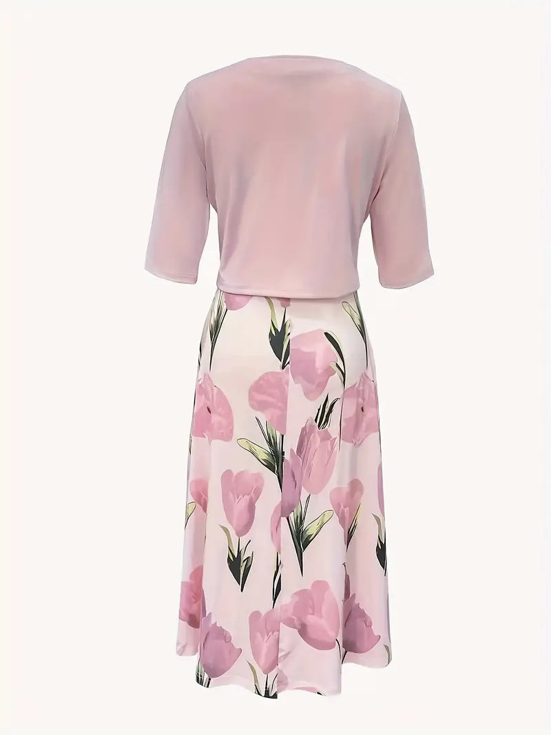 Allison | Women’s Sleeveless Matching Pink Midi Dress Set