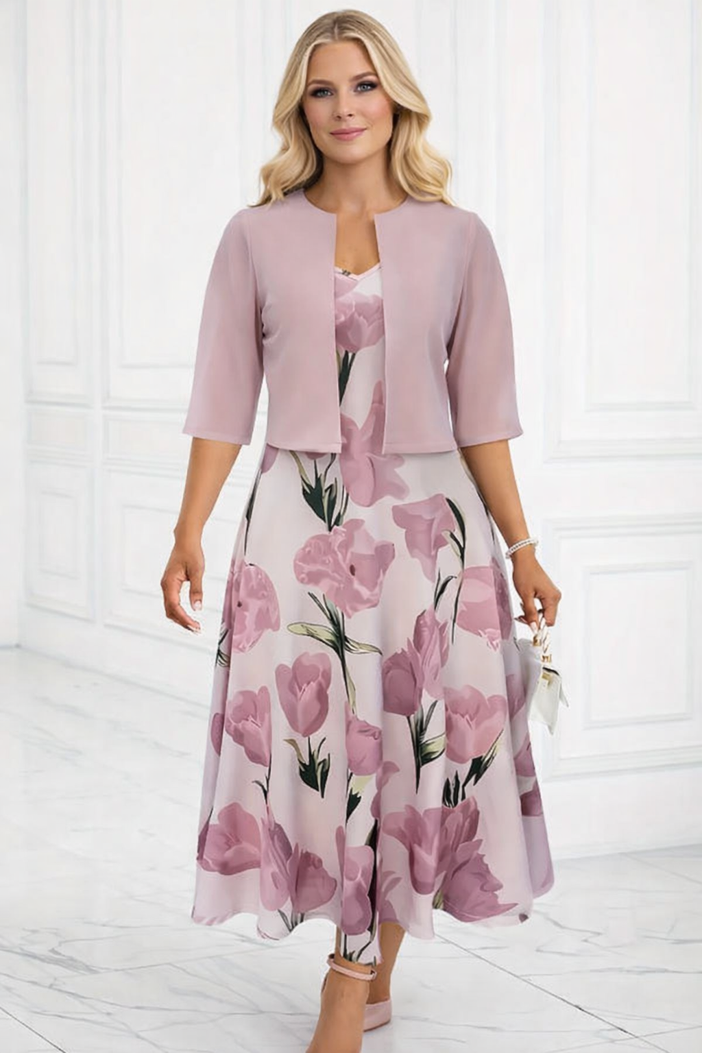 Allison | Women’s Sleeveless Matching Pink Midi Dress Set